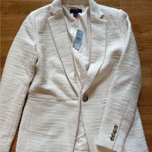 Ann Taylor White Textured Blazer Professional Suit Jacket